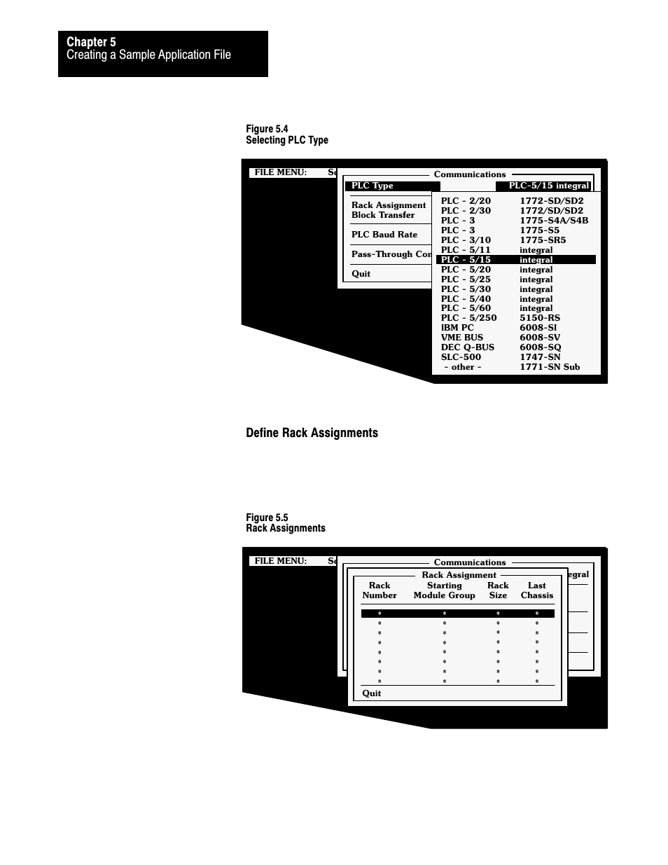 Creating a sample application file chapter 5, Define rack assignments | Rockwell Automation 2711 PANELBUILDER SOFTWARE USER MANUAL User Manual | Page 118 / 468