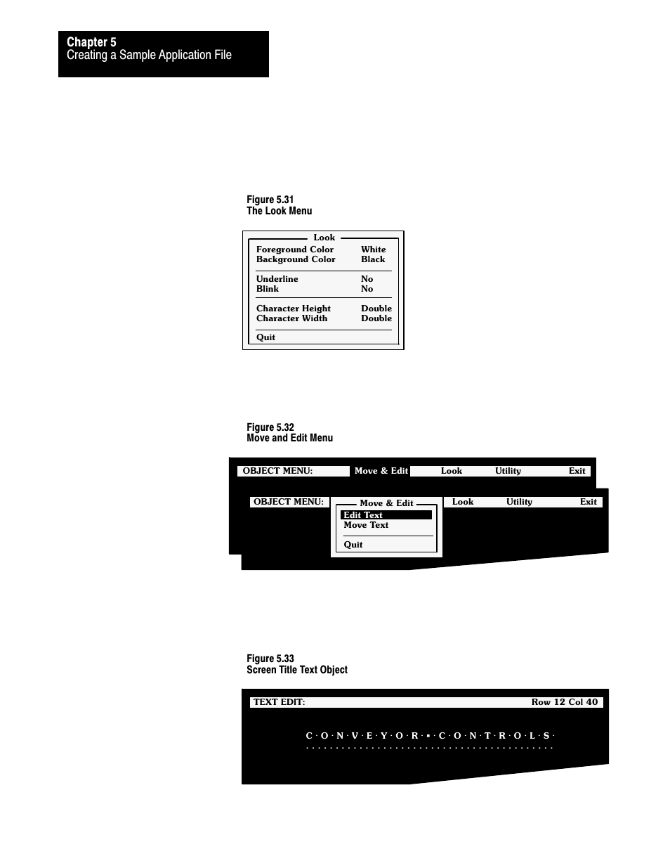 Creating a sample application file chapter 5, Open the move & edit menu and choose edit text | Rockwell Automation 2711 PANELBUILDER SOFTWARE USER MANUAL User Manual | Page 136 / 468