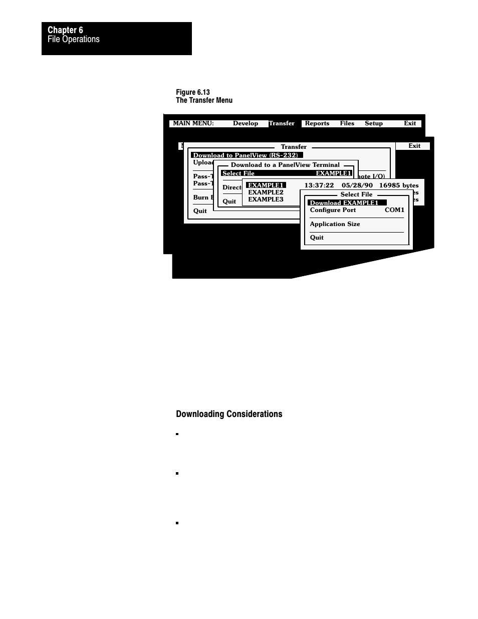 6ć14, File operations chapter 6, Downloading considerations | Rockwell Automation 2711 PANELBUILDER SOFTWARE USER MANUAL User Manual | Page 188 / 468