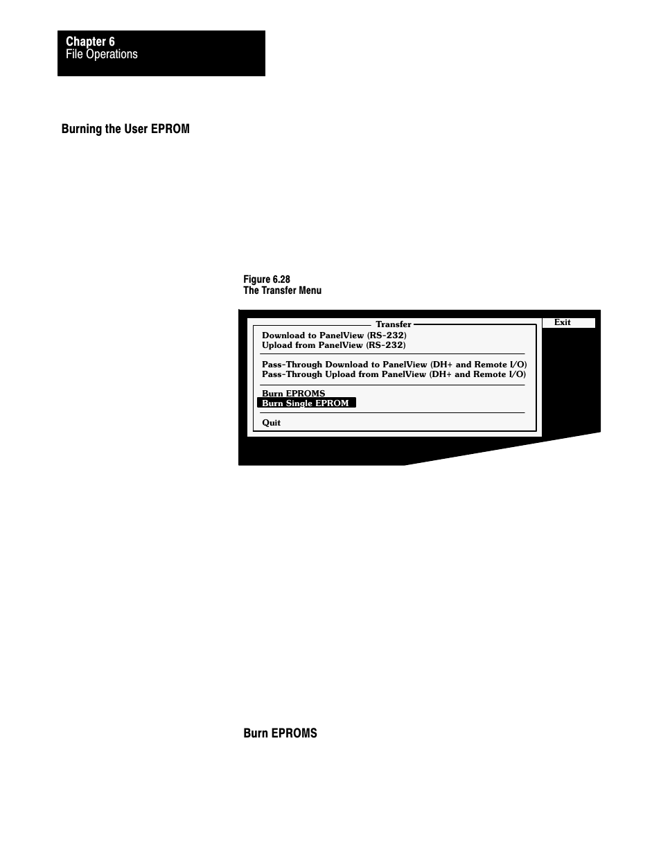 Burning the user eprom, 6ć30 | Rockwell Automation 2711 PANELBUILDER SOFTWARE USER MANUAL User Manual | Page 204 / 468