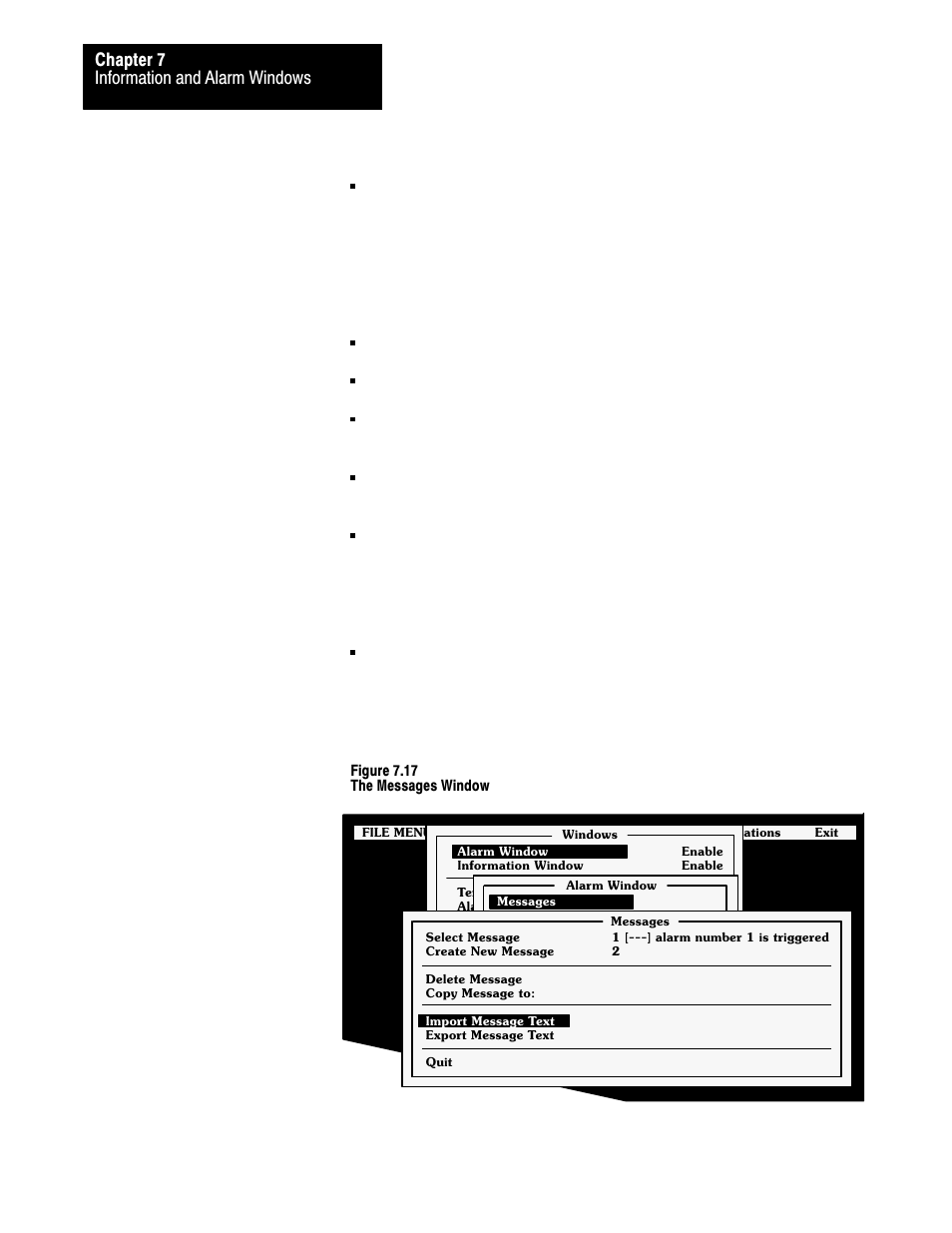 Information and alarm windows chapter 7 | Rockwell Automation 2711 PANELBUILDER SOFTWARE USER MANUAL User Manual | Page 226 / 468