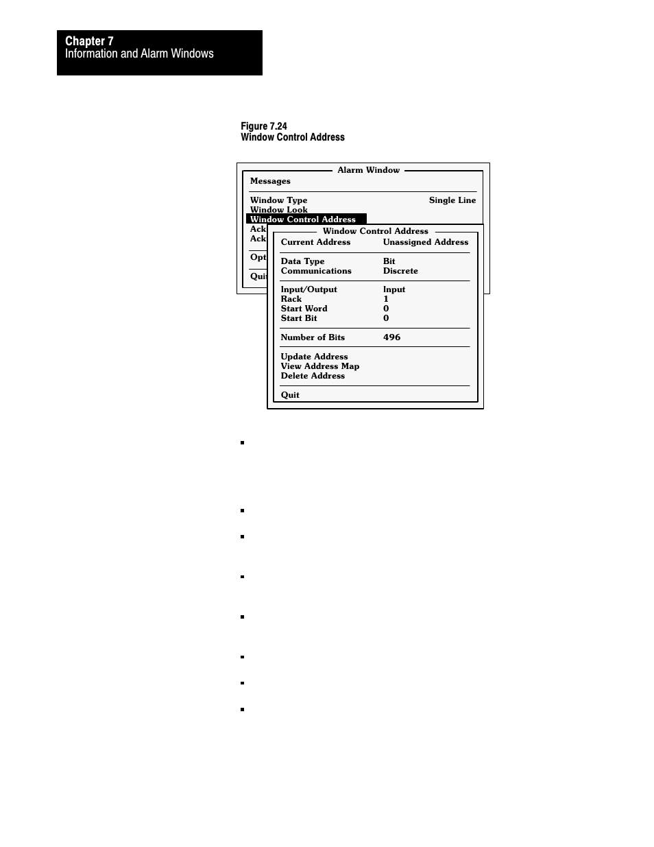 Information and alarm windows chapter 7 | Rockwell Automation 2711 PANELBUILDER SOFTWARE USER MANUAL User Manual | Page 232 / 468