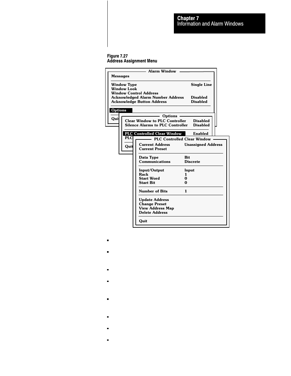 Information and alarm windows chapter 7 | Rockwell Automation 2711 PANELBUILDER SOFTWARE USER MANUAL User Manual | Page 239 / 468