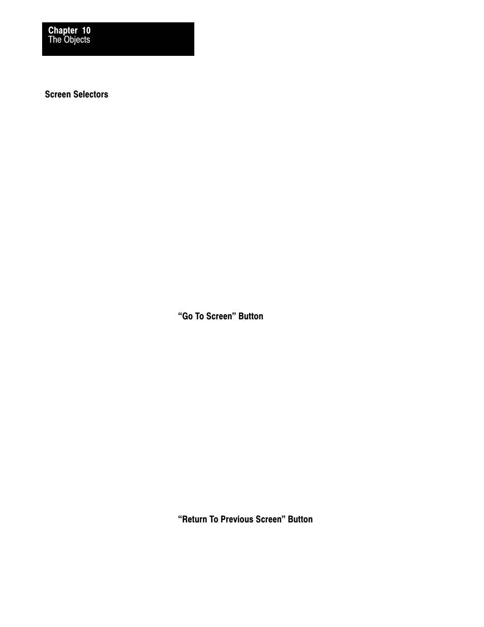 Screen selectors, 10ć18 | Rockwell Automation 2711 PANELBUILDER SOFTWARE USER MANUAL User Manual | Page 283 / 468