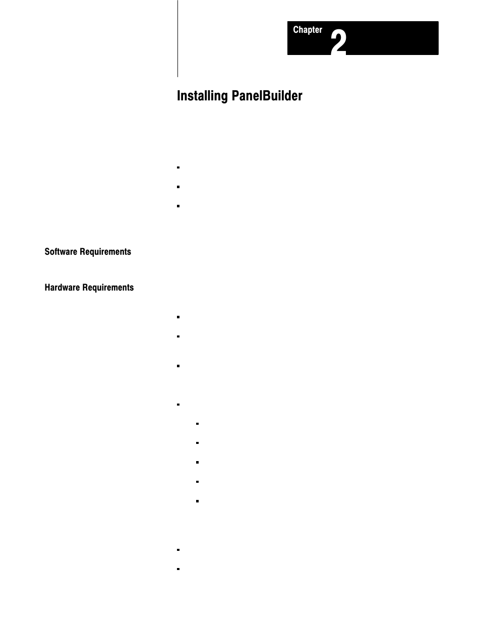 2 - installing panelbuilder, Software requirements, Hardware requirements | Installing panelbuilder | Rockwell Automation 2711 PANELBUILDER SOFTWARE USER MANUAL User Manual | Page 29 / 468