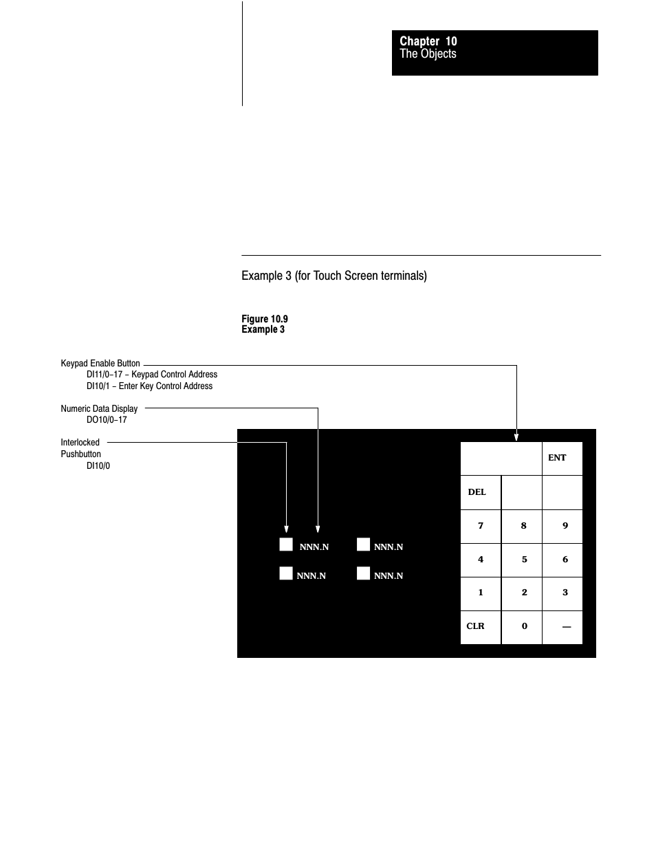 The objects chapter 10, Example 3 (for touch screen terminals) | Rockwell Automation 2711 PANELBUILDER SOFTWARE USER MANUAL User Manual | Page 314 / 468