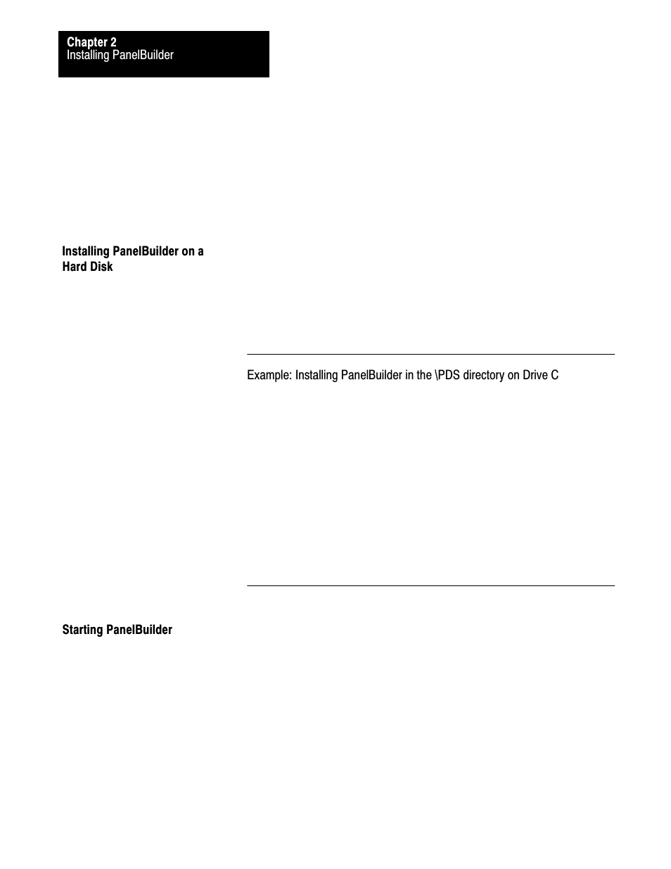 Installing panelbuilder on a hard disk, Starting panelbuilder | Rockwell Automation 2711 PANELBUILDER SOFTWARE USER MANUAL User Manual | Page 32 / 468