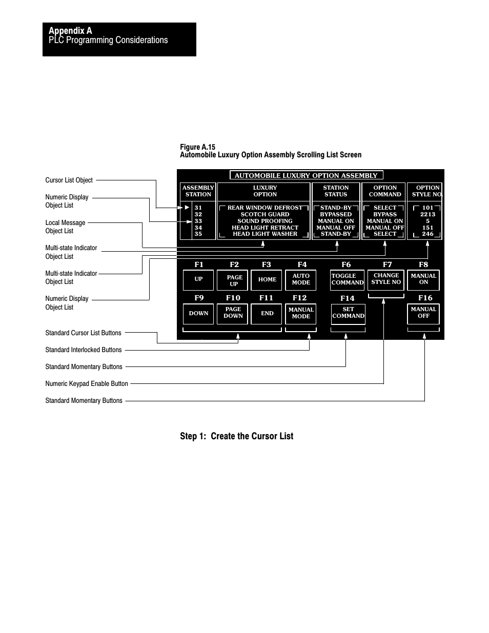 Ać26, Plc programming considerations appendix a, Step 1: create the cursor list | Rockwell Automation 2711 PANELBUILDER SOFTWARE USER MANUAL User Manual | Page 390 / 468