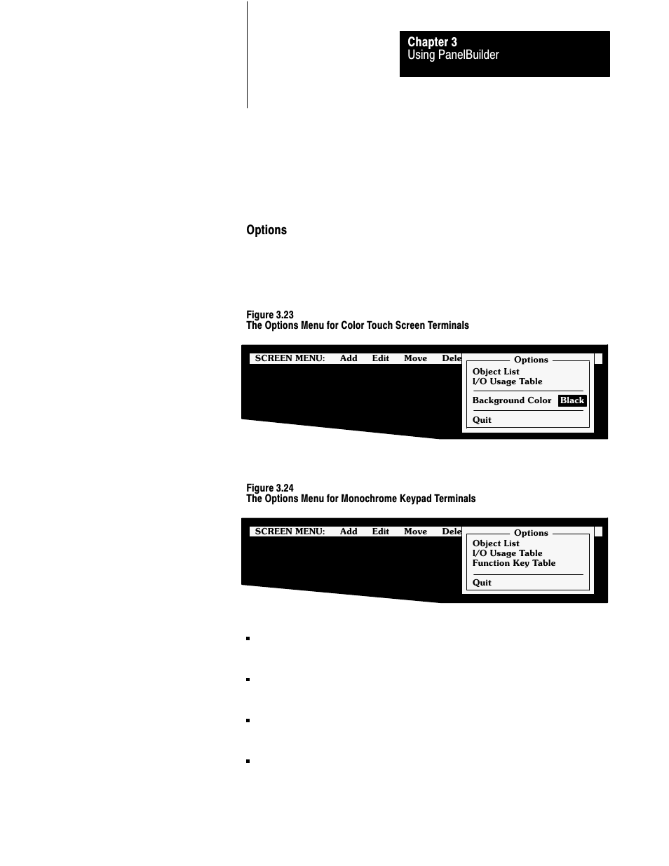 3ć25, Using panelbuilder chapter 3, Options | Rockwell Automation 2711 PANELBUILDER SOFTWARE USER MANUAL User Manual | Page 61 / 468