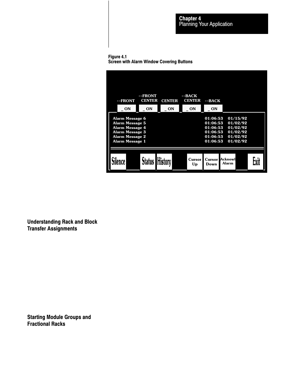 Understanding rack and block transfer assignments, Starting module groups and fractional racks, Planning your application chapter 4 | Rockwell Automation 2711 PANELBUILDER SOFTWARE USER MANUAL User Manual | Page 78 / 468