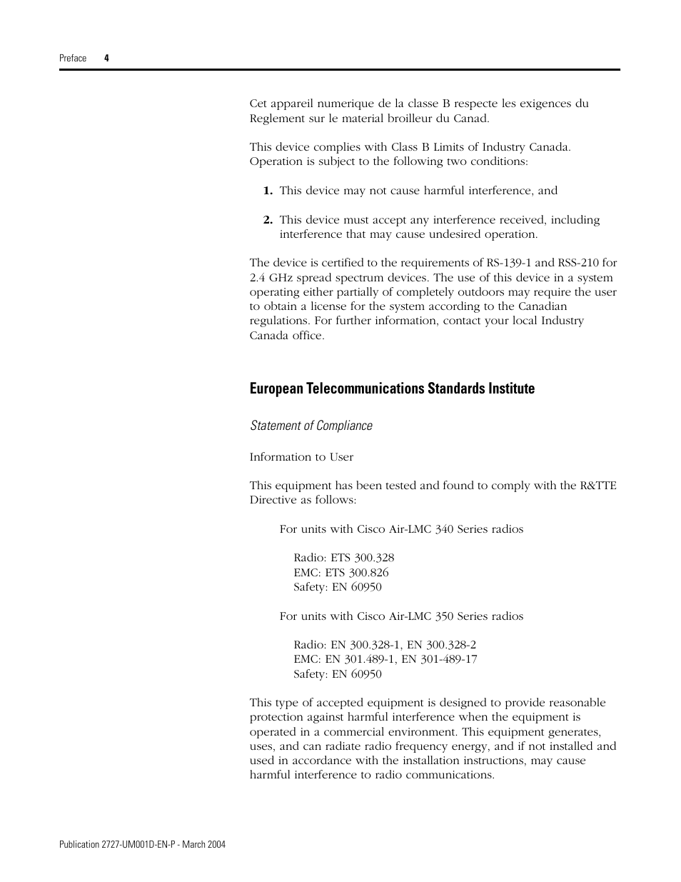 Statement of compliance, European telecommunications standards institute | Rockwell Automation 2727-T7P30D1F MobileView Tablet T750 User Manual User Manual | Page 10 / 104