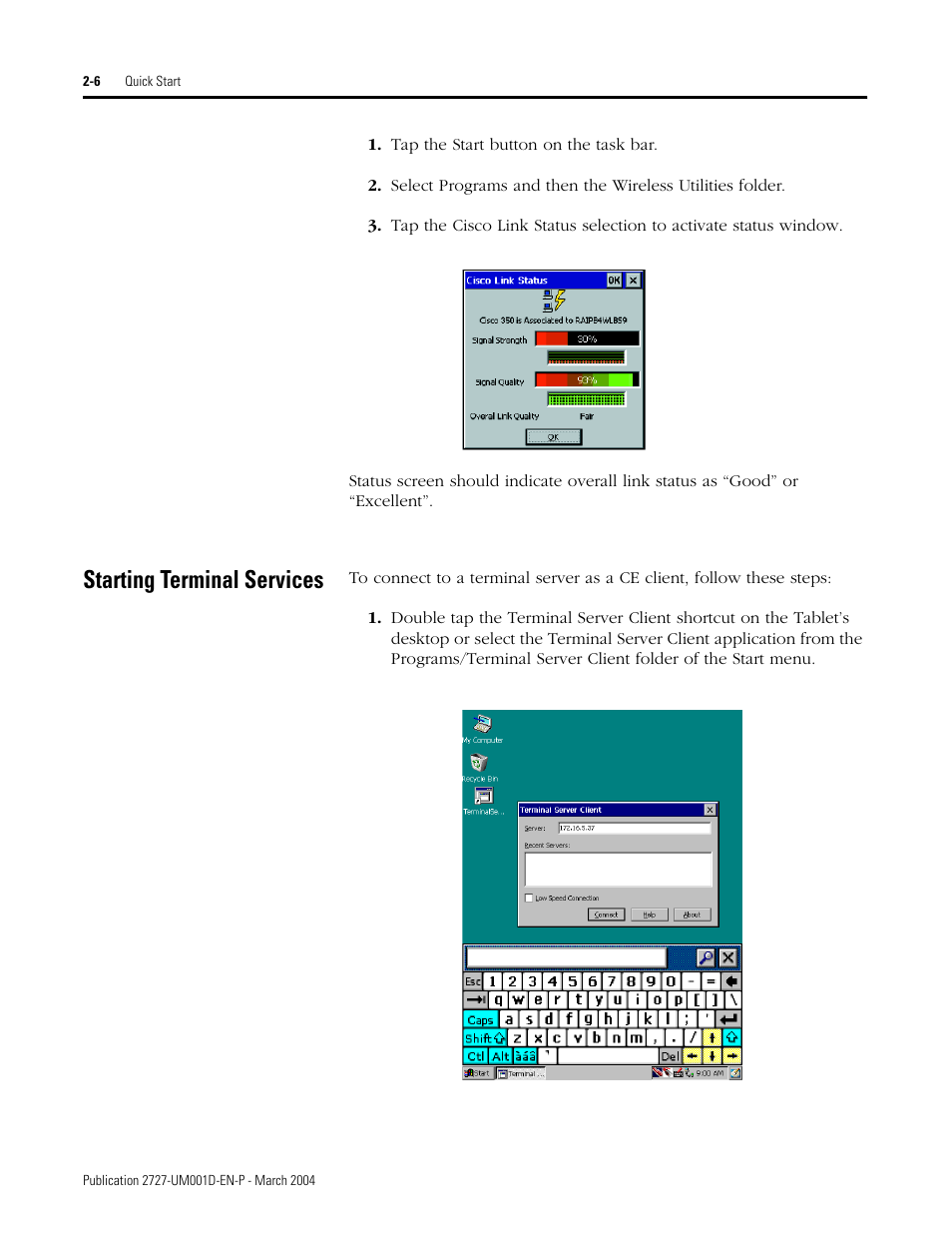 Starting terminal services, Starting terminal services -6 | Rockwell Automation 2727-T7P30D1F MobileView Tablet T750 User Manual User Manual | Page 22 / 104