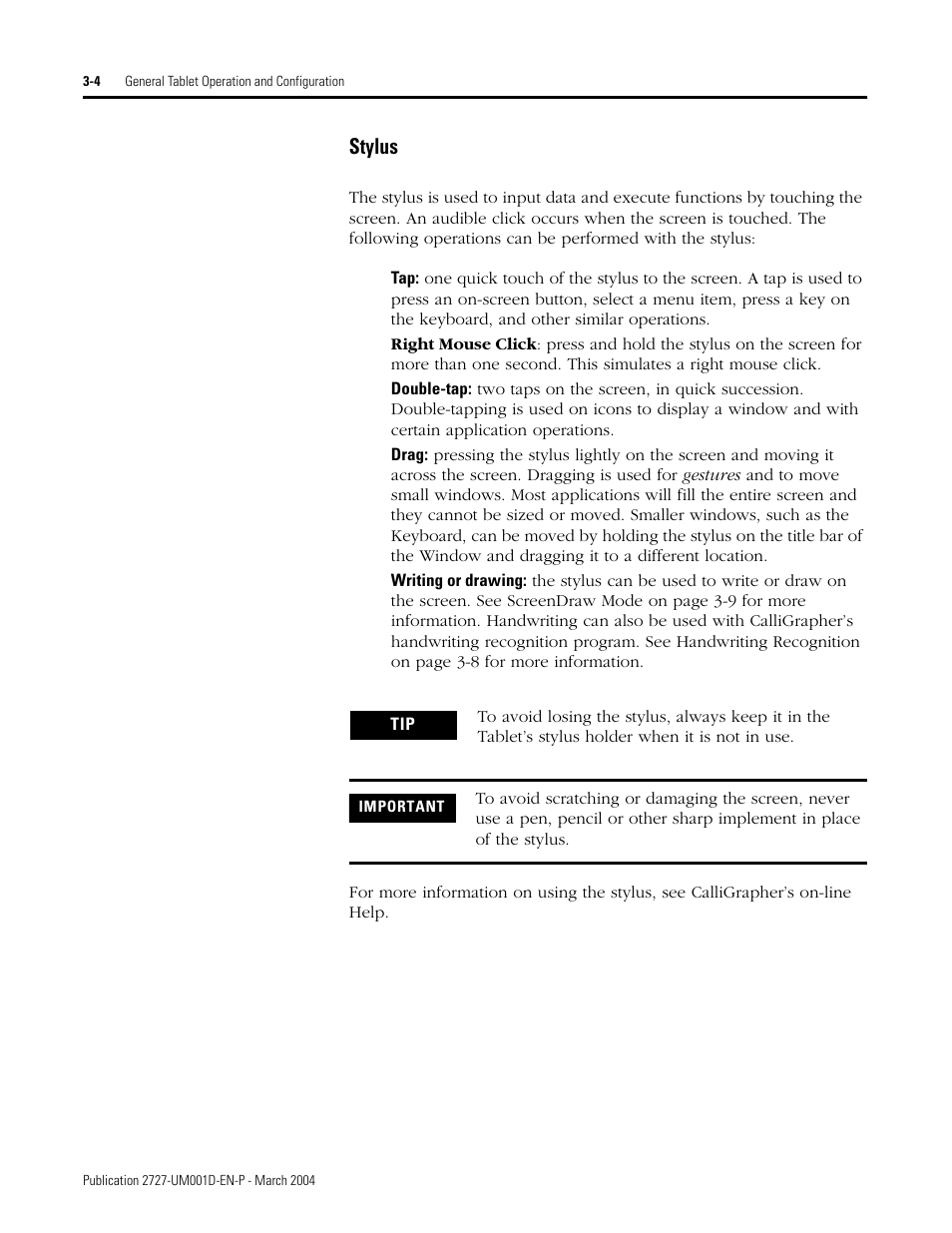 Stylus -4, Stylus | Rockwell Automation 2727-T7P30D1F MobileView Tablet T750 User Manual User Manual | Page 28 / 104