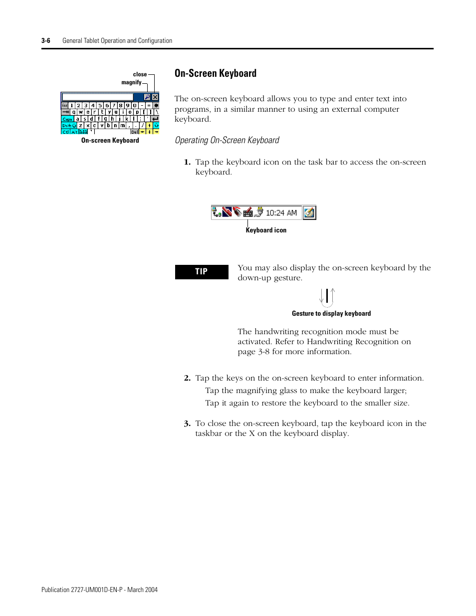 Operating on-screen keyboard, On-screen keyboard -6, On-screen keyboard | Rockwell Automation 2727-T7P30D1F MobileView Tablet T750 User Manual User Manual | Page 30 / 104