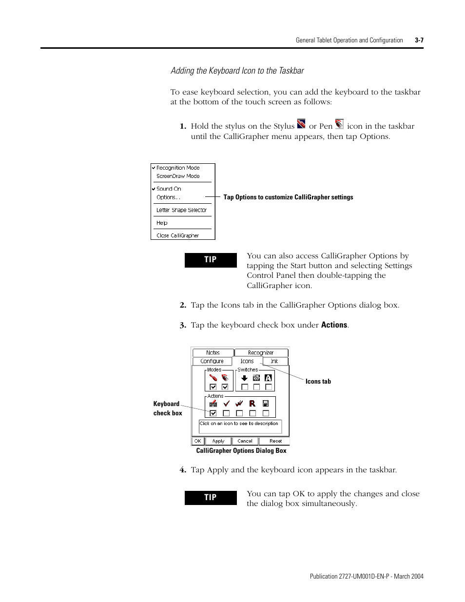 Adding the keyboard icon to the taskbar | Rockwell Automation 2727-T7P30D1F MobileView Tablet T750 User Manual User Manual | Page 31 / 104