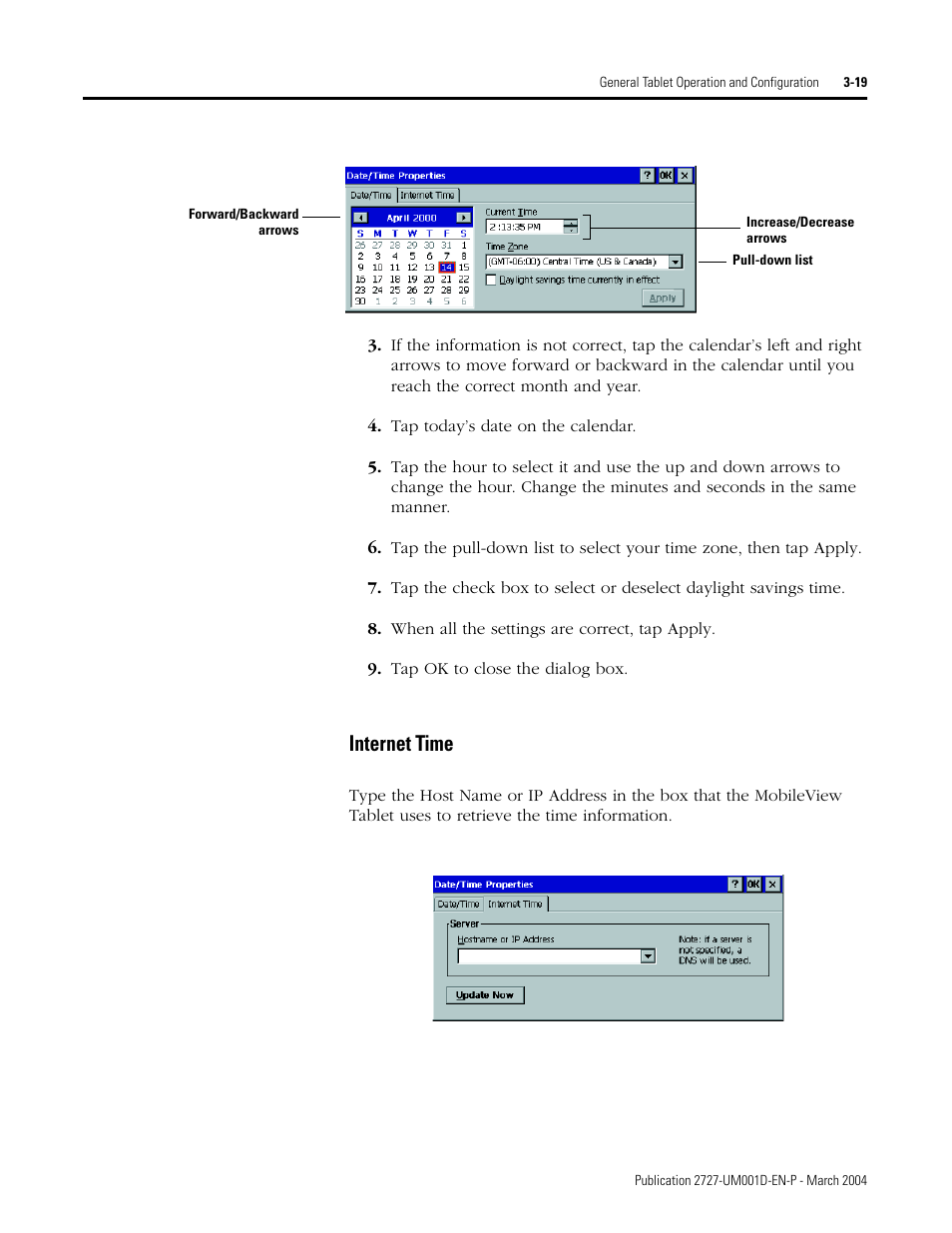 Internet time -19, Internet time | Rockwell Automation 2727-T7P30D1F MobileView Tablet T750 User Manual User Manual | Page 43 / 104