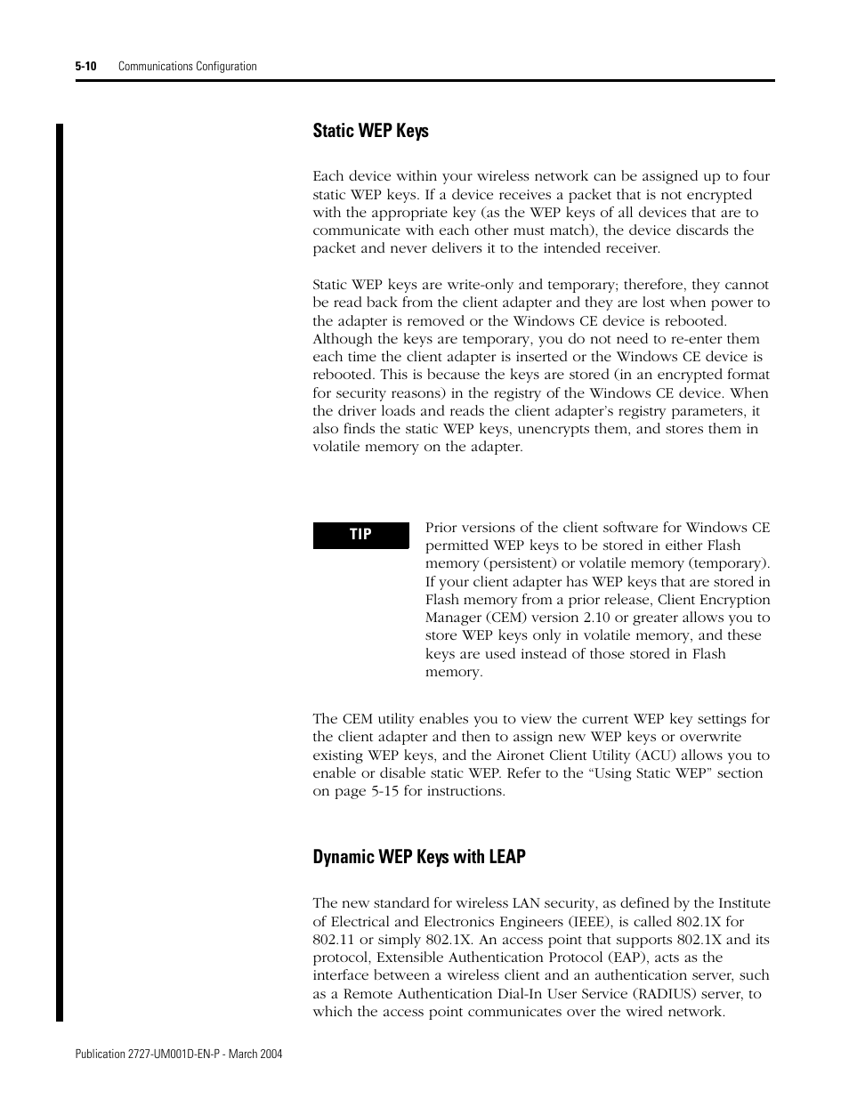 Static wep keys -10 dynamic wep keys with leap -10, Static wep keys, Dynamic wep keys with leap | Rockwell Automation 2727-T7P30D1F MobileView Tablet T750 User Manual User Manual | Page 64 / 104
