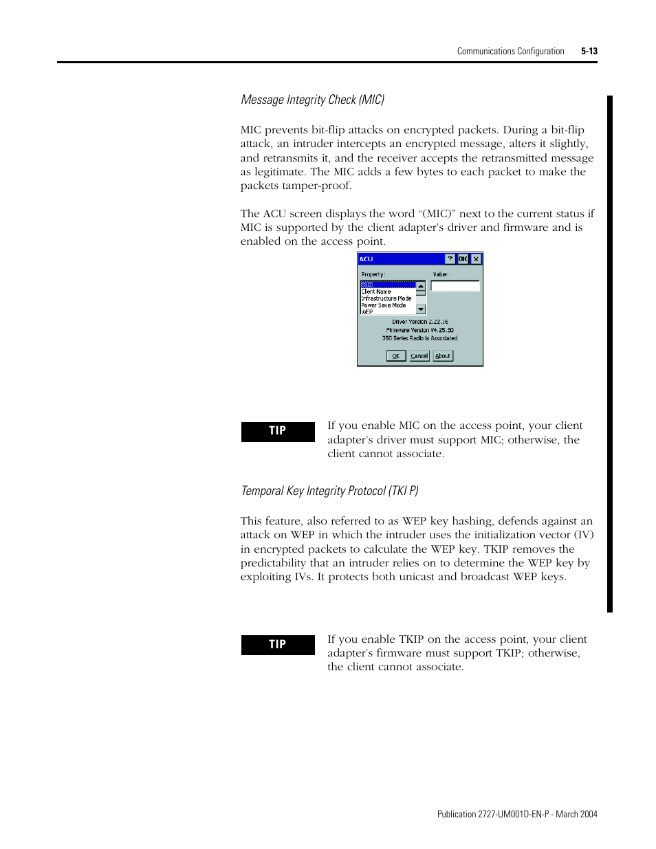 Message integrity check (mic), Temporal key integrity protocol (tki p) | Rockwell Automation 2727-T7P30D1F MobileView Tablet T750 User Manual User Manual | Page 67 / 104
