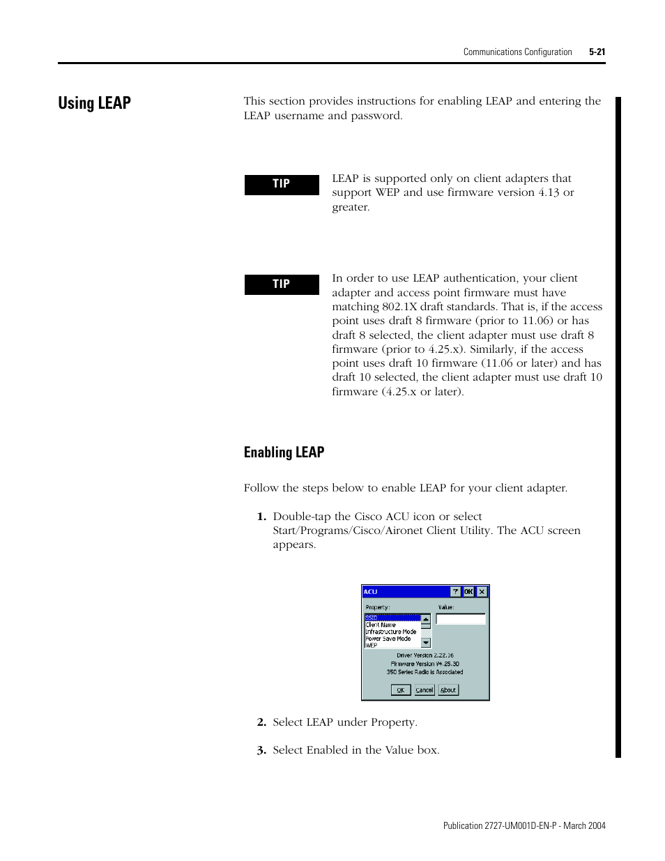 Using leap, Using leap -21, Enabling leap -21 | Enabling leap | Rockwell Automation 2727-T7P30D1F MobileView Tablet T750 User Manual User Manual | Page 75 / 104