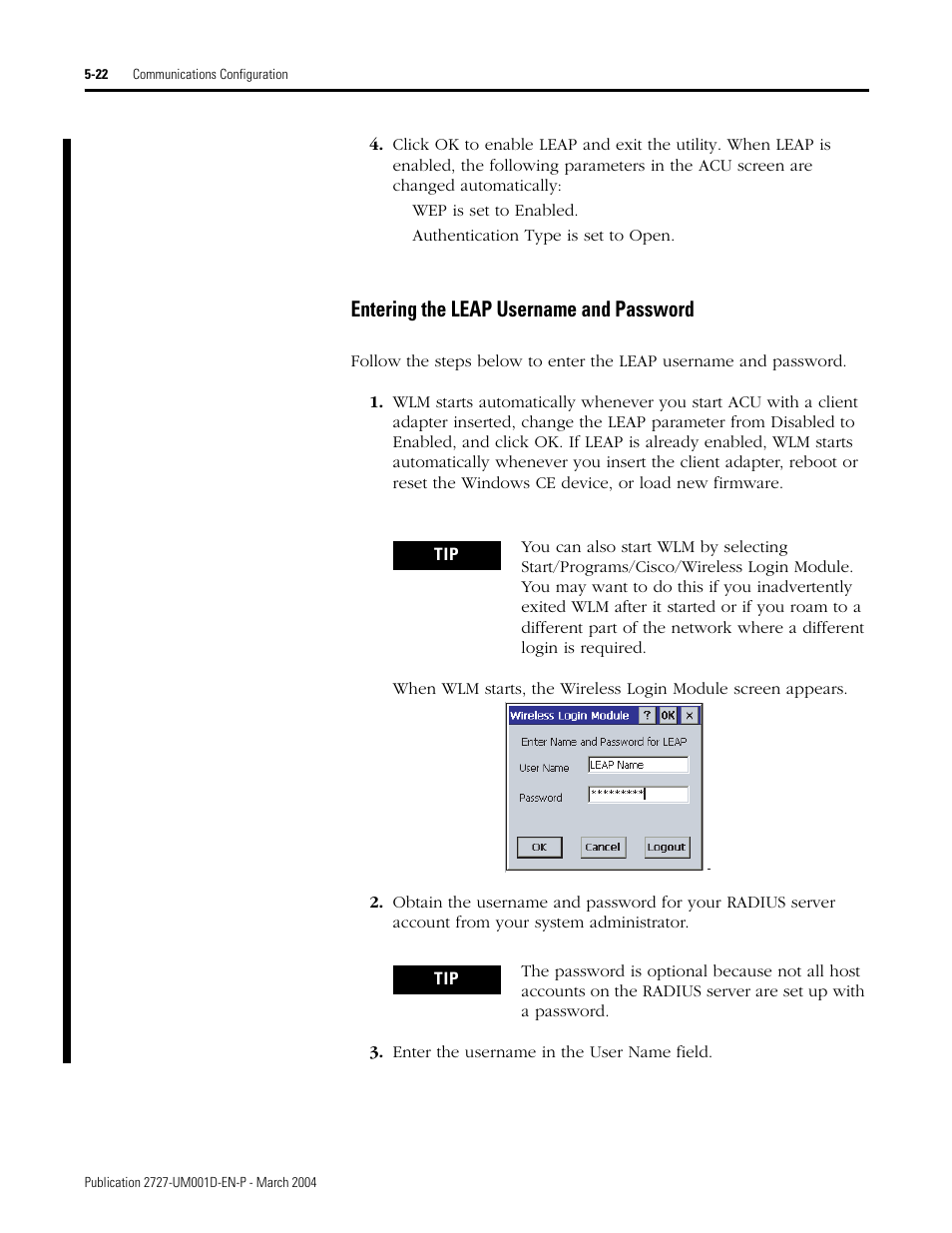 Entering the leap username and password -22, Entering the leap username and password | Rockwell Automation 2727-T7P30D1F MobileView Tablet T750 User Manual User Manual | Page 76 / 104