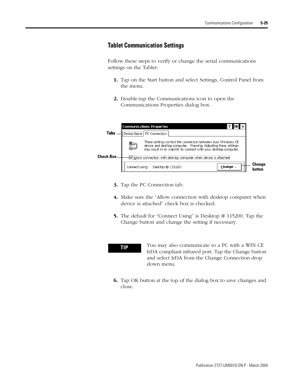 Tablet communication settings -25, Tablet communication settings | Rockwell Automation 2727-T7P30D1F MobileView Tablet T750 User Manual User Manual | Page 79 / 104