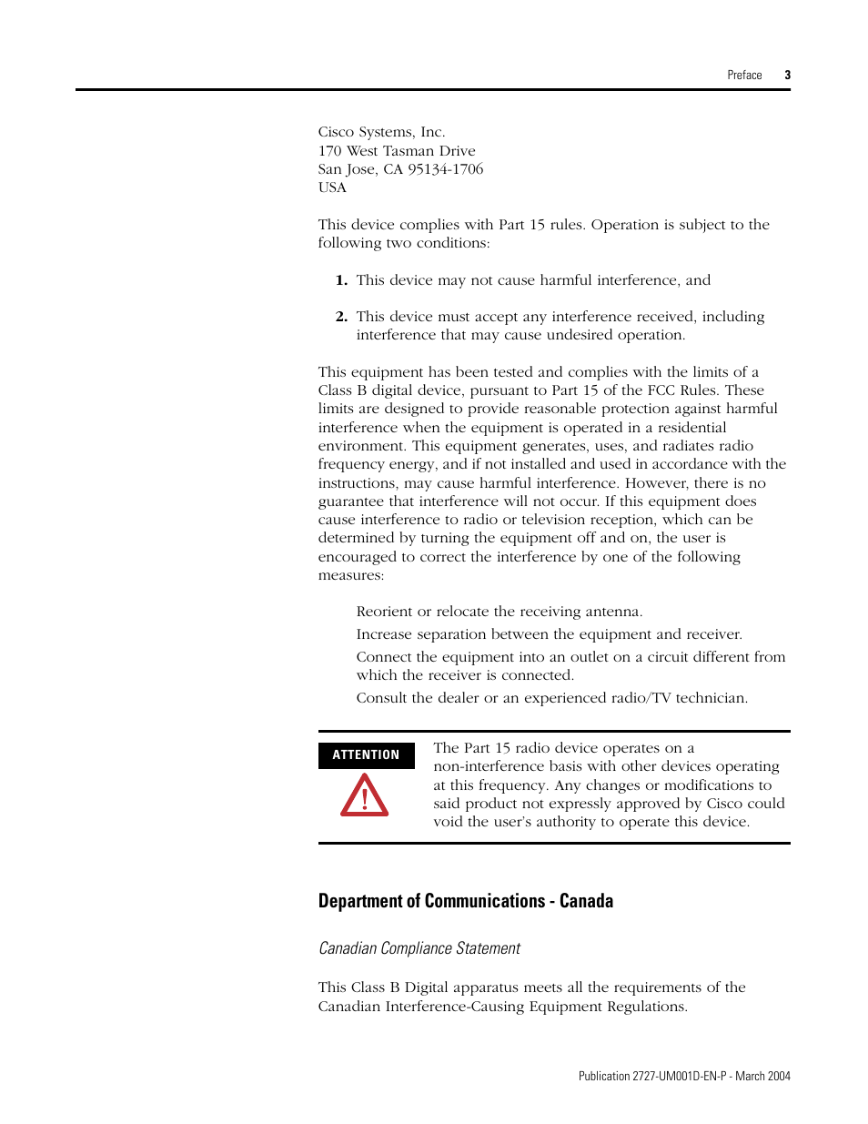 Canadian compliance statement, Department of communications - canada | Rockwell Automation 2727-T7P30D1F MobileView Tablet T750 User Manual User Manual | Page 9 / 104