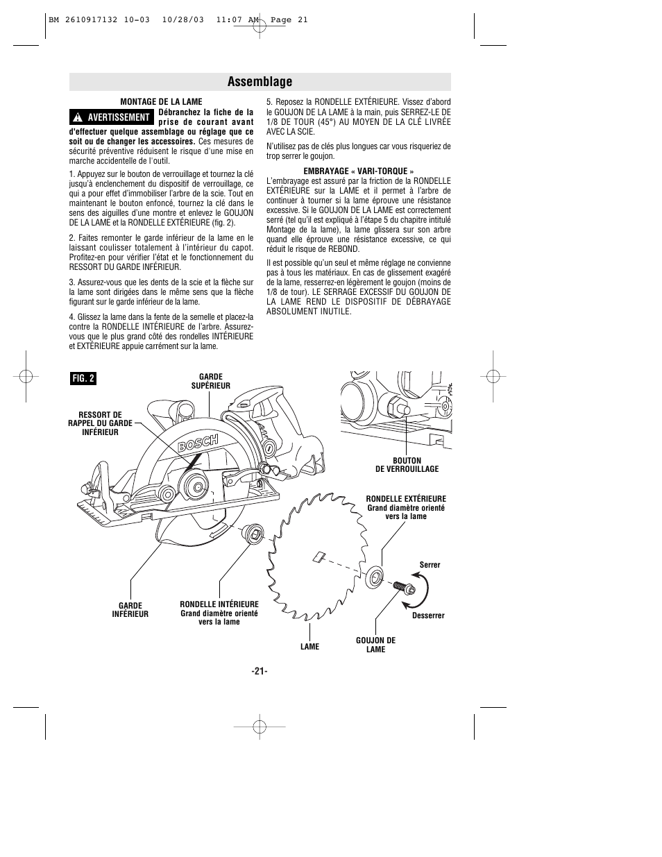 Assemblage | Bosch 1677MD User Manual | Page 21 / 44