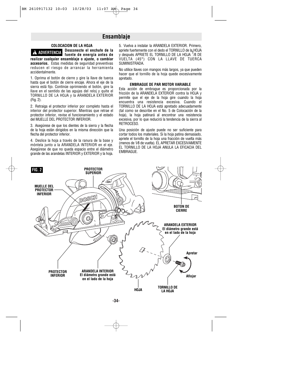 Ensamblaje | Bosch 1677MD User Manual | Page 34 / 44