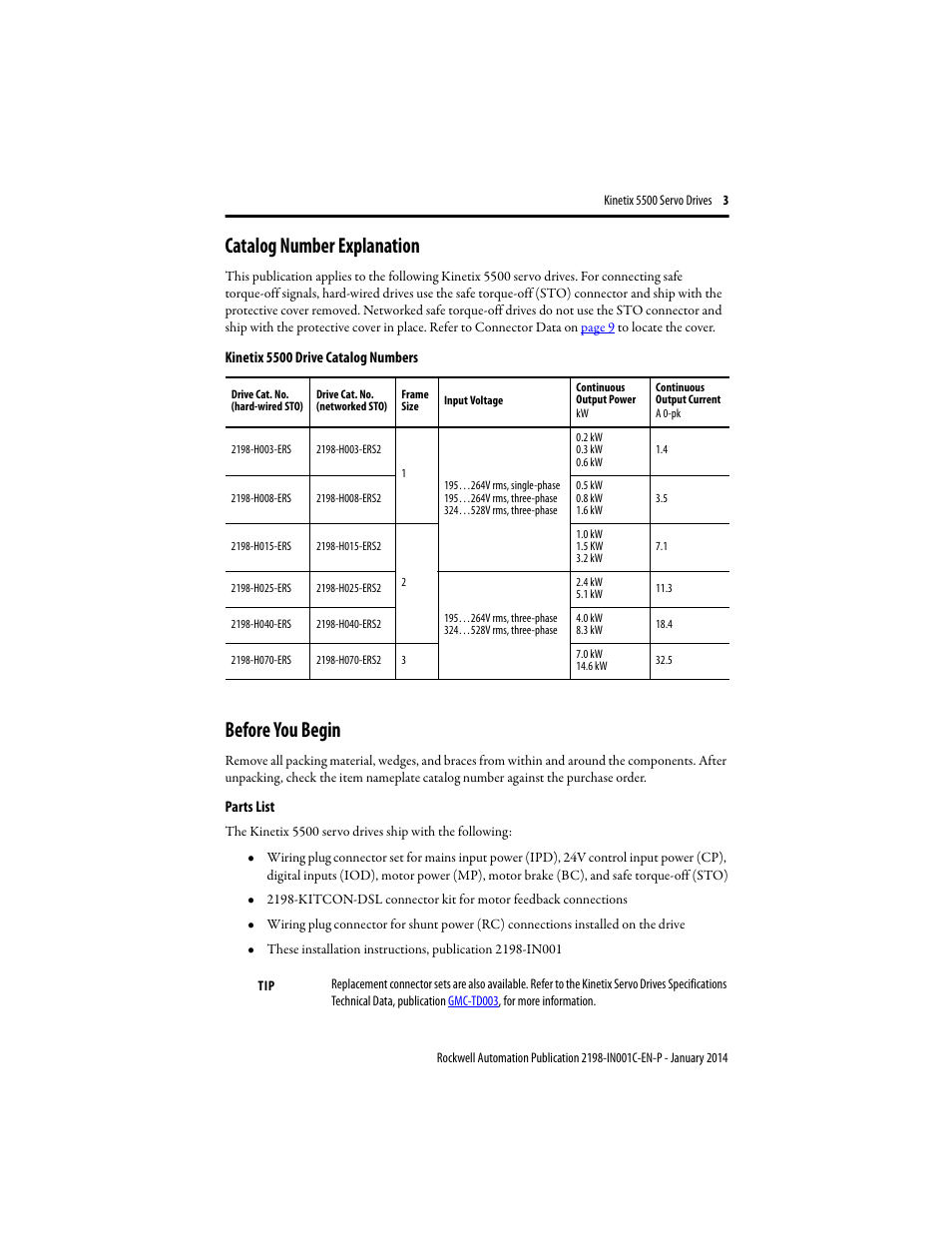 Catalog number explanation, Before you begin | Rockwell Automation 2198-Hxxx Kinetix 5500 Servo Drives Installation Instructions User Manual | Page 3 / 20