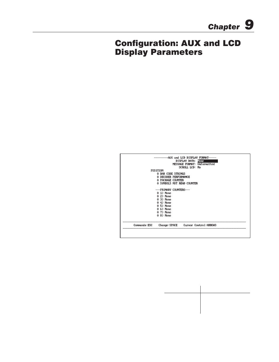 9 - configuration: aux and lcd display parameters, Aux and lcd display parameters, Configuration: aux and lcd display parameters | Chapter | Rockwell Automation 2755 Enhanced Decoder Series B User Manual | Page 123 / 361