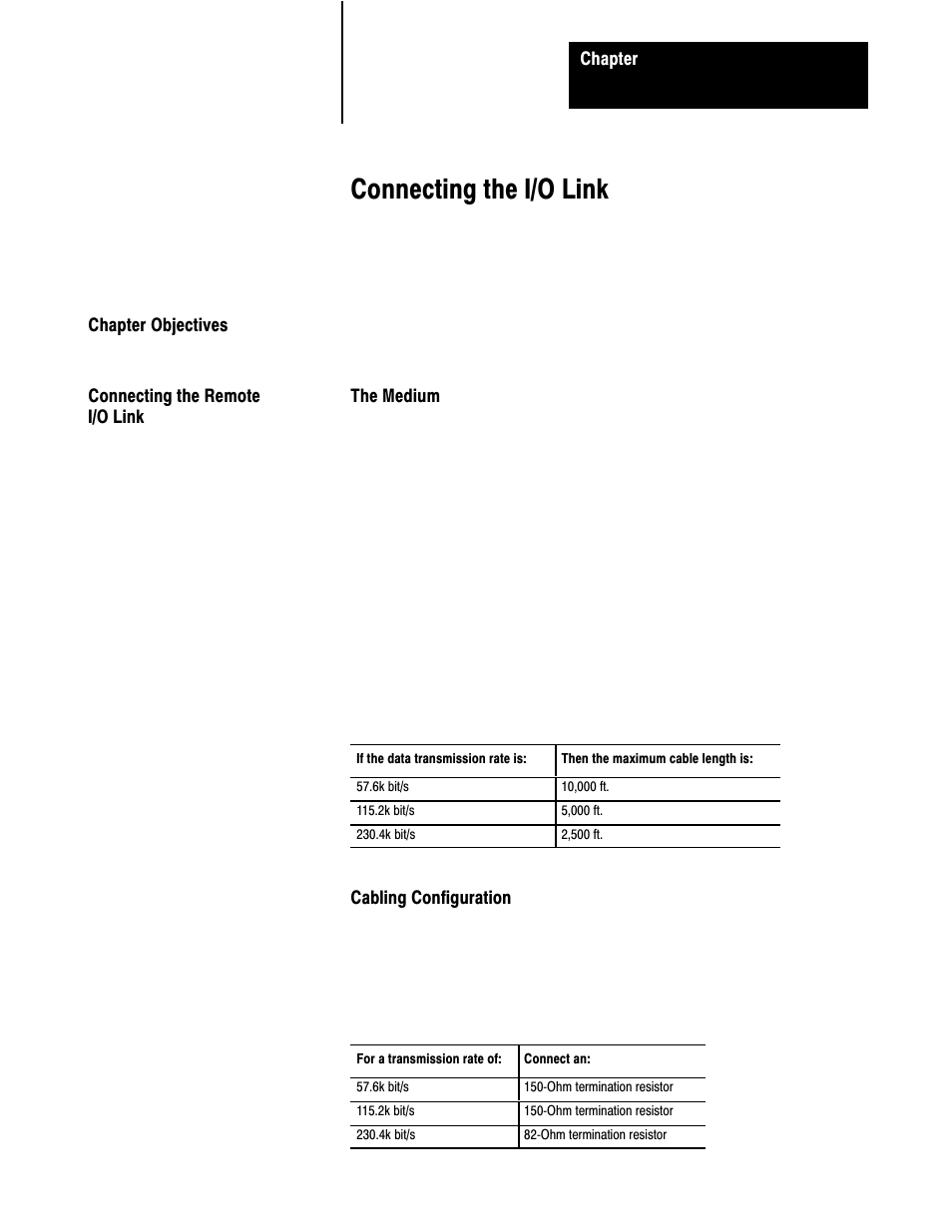 9 - connecting the i/o link, Chapter objectives, Connecting the remote i/o link | Connecting the i/o link | Rockwell Automation 5000,D50006.2.10 PI INSTALLATION MANUAL User Manual | Page 114 / 207