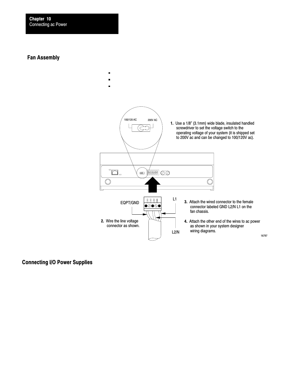 Fan assembly, Connecting i/o power supplies, 10ć4 | Fan assembly connecting i/o power supplies | Rockwell Automation 5000,D50006.2.10 PI INSTALLATION MANUAL User Manual | Page 127 / 207