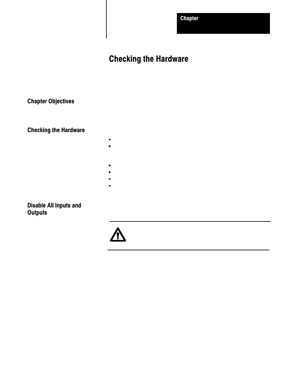 11 - checking the hardware, Chapter objectives, Checking the hardware | Disable all inputs and outputs, 11ć1 | Rockwell Automation 5000,D50006.2.10 PI INSTALLATION MANUAL User Manual | Page 128 / 207