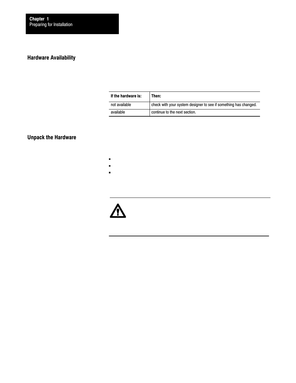 Hardware availability, Unpack the hardware | Rockwell Automation 5000,D50006.2.10 PI INSTALLATION MANUAL User Manual | Page 14 / 207