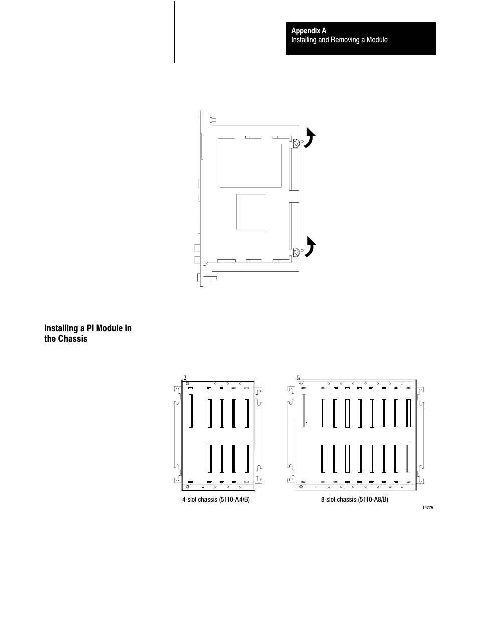 Installing a pi module in the chassis | Rockwell Automation 5000,D50006.2.10 PI INSTALLATION MANUAL User Manual | Page 161 / 207