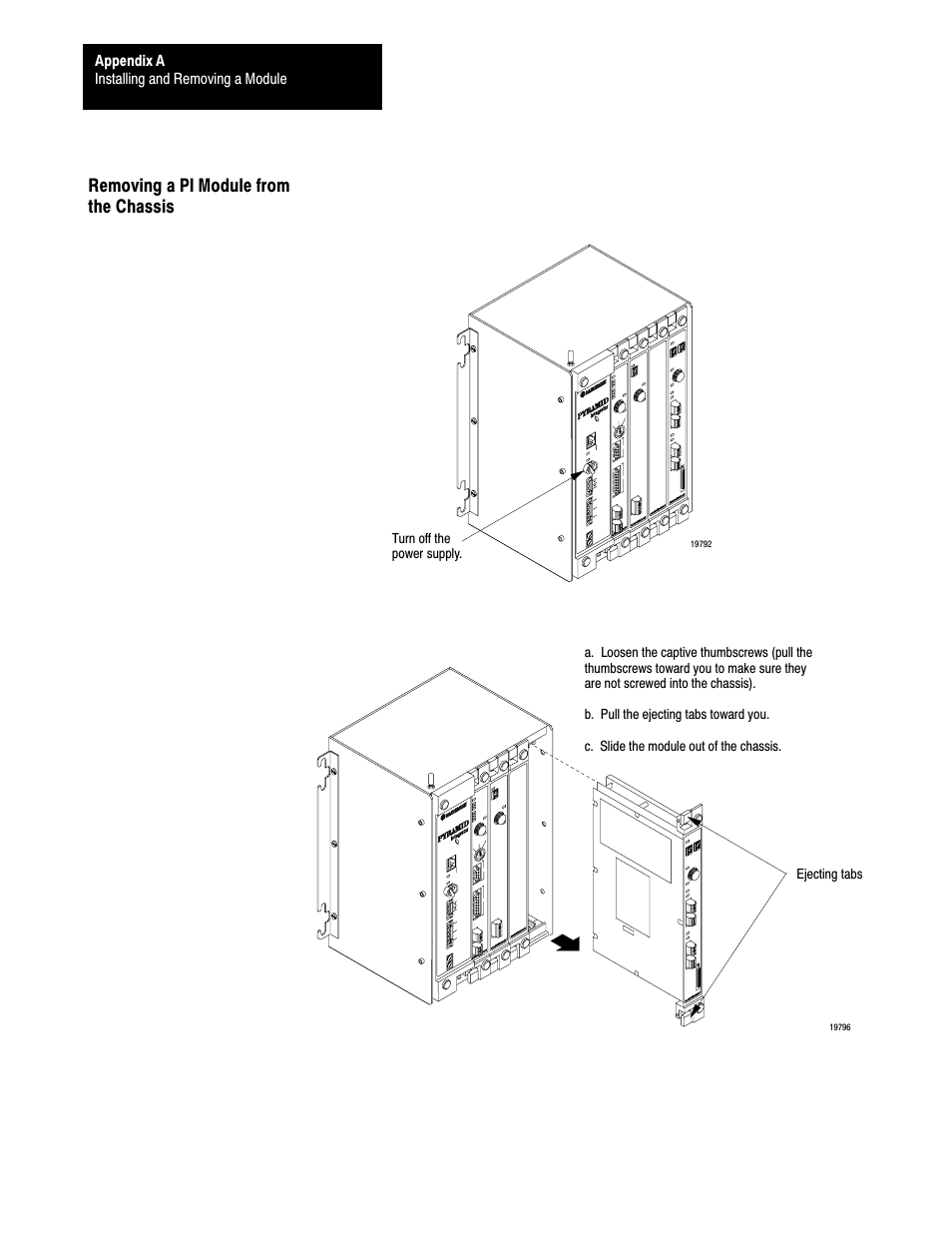 Removing a pi module from the chassis | Rockwell Automation 5000,D50006.2.10 PI INSTALLATION MANUAL User Manual | Page 164 / 207