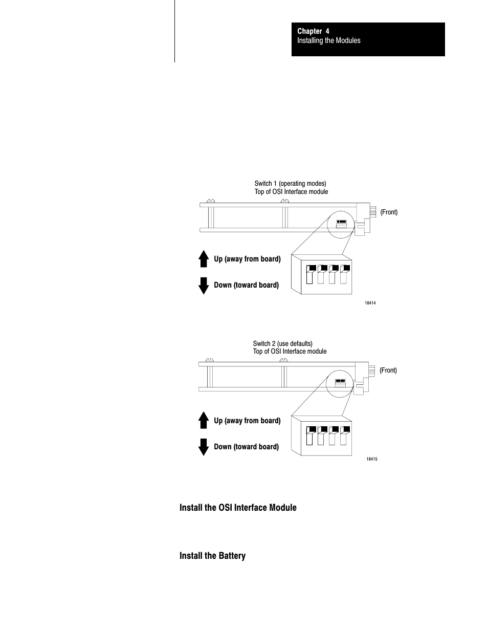 Install the osi interface module, Install the battery | Rockwell Automation 5000,D50006.2.10 PI INSTALLATION MANUAL User Manual | Page 65 / 207