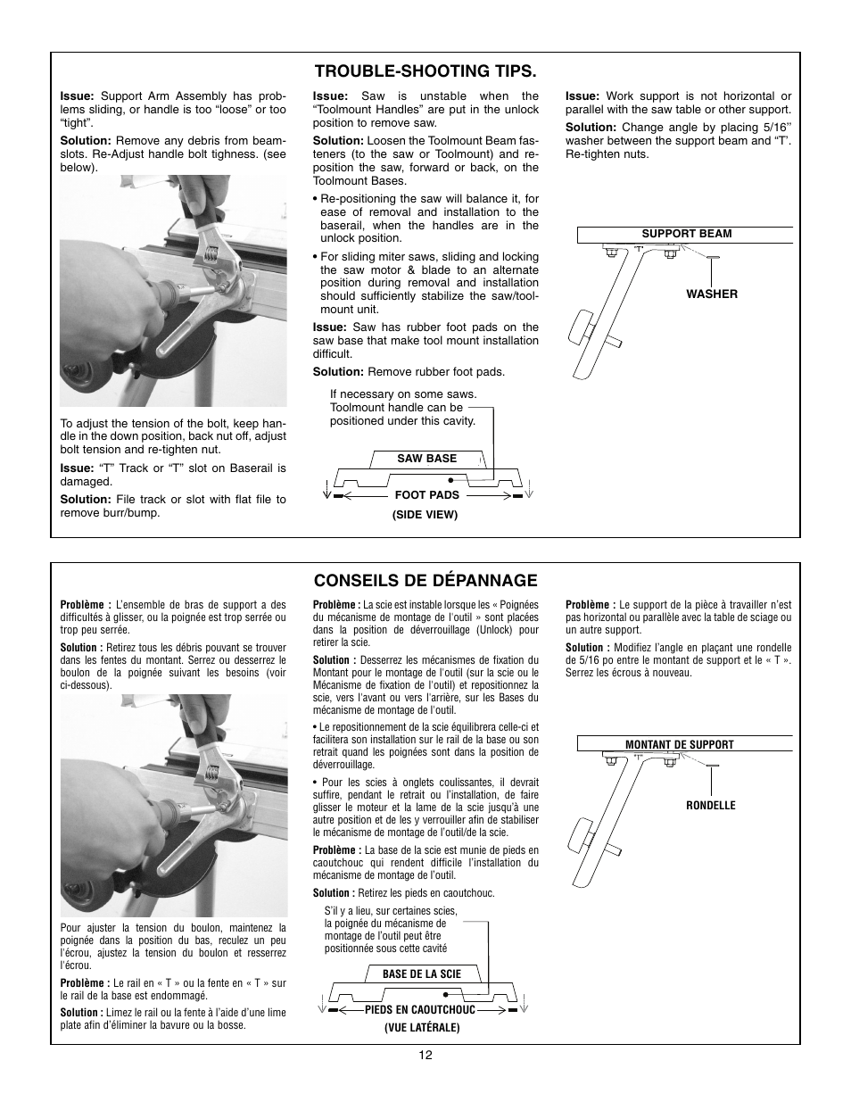 Trouble-shooting tips, Conseils de dépannage | Bosch TRACRAC T3B User Manual | Page 12 / 16