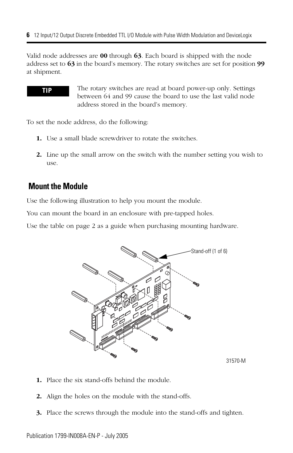 Mount the module | Rockwell Automation 1799-D12G12GL 12 Input/12 Output Discrete Embedded I/O User Manual | Page 6 / 24