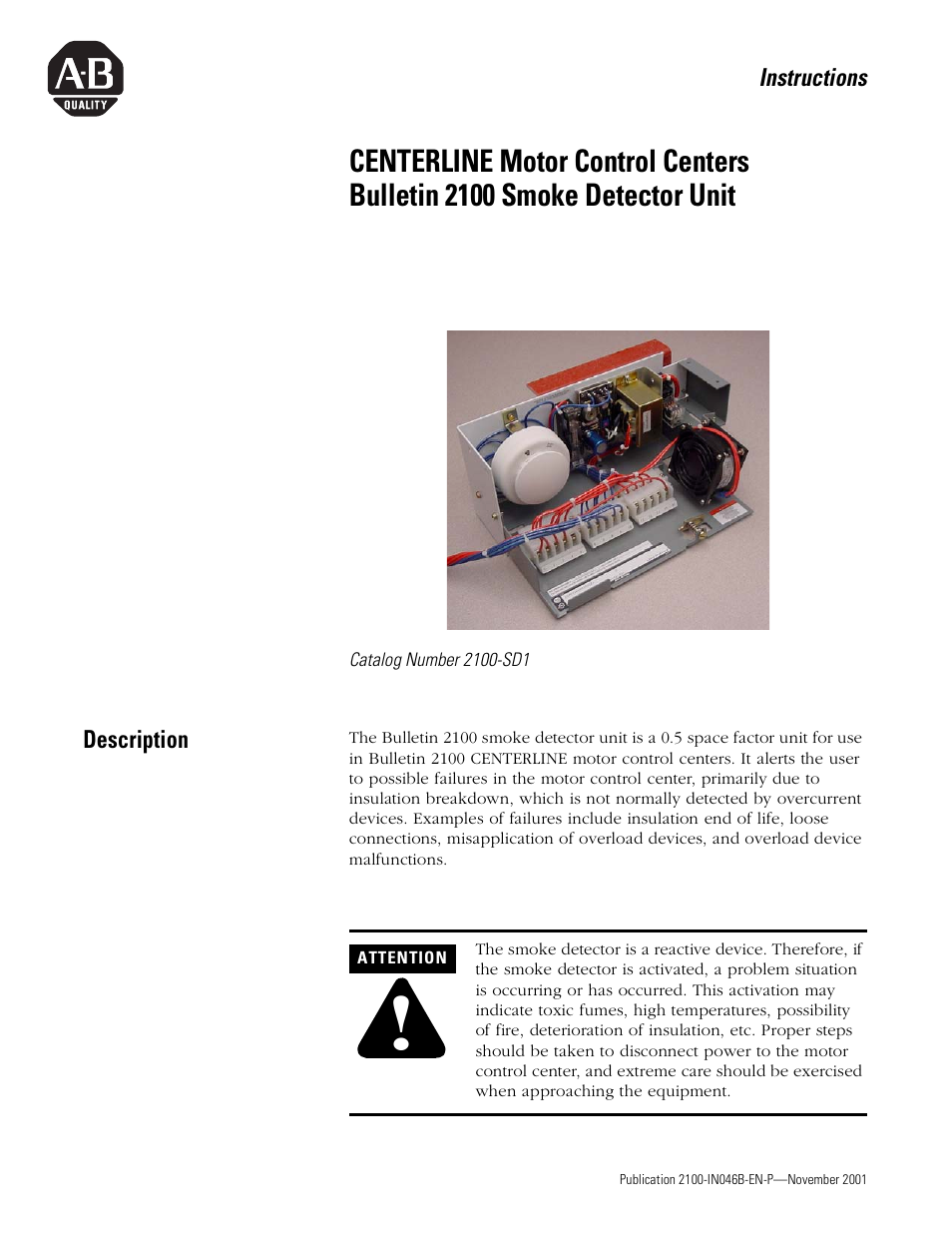 Rockwell Automation 2100 CENTERLINE Smoke Detector Unit User Manual | 7 pages