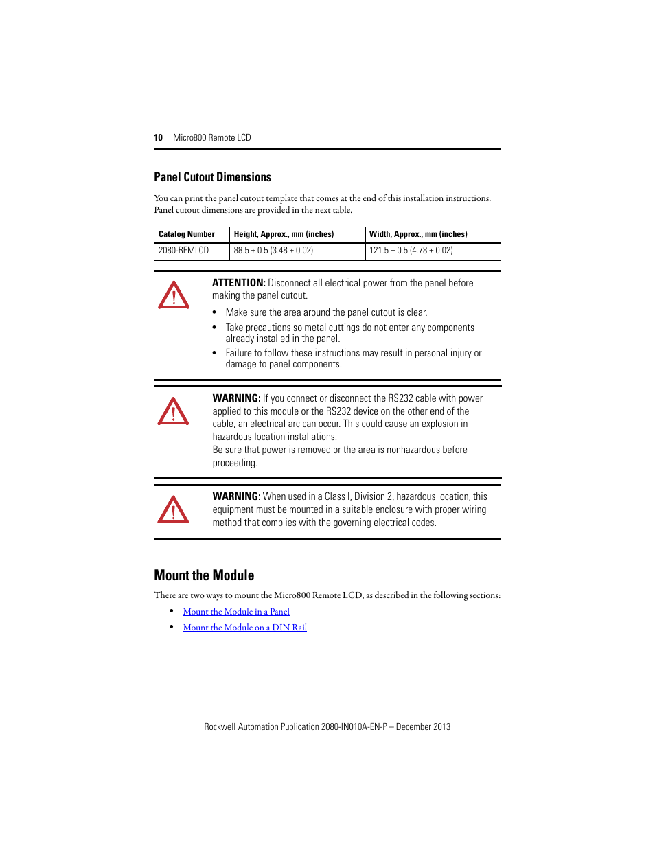 Mount the module | Rockwell Automation 2080-REMLCD Micro800 Remote LCD Installation Instructions User Manual | Page 10 / 24