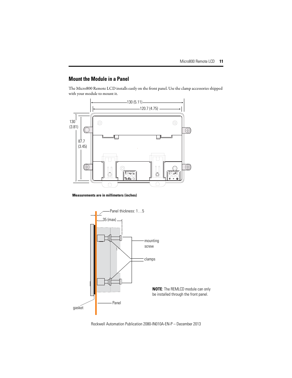 Mount the module in a panel | Rockwell Automation 2080-REMLCD Micro800 Remote LCD Installation Instructions User Manual | Page 11 / 24