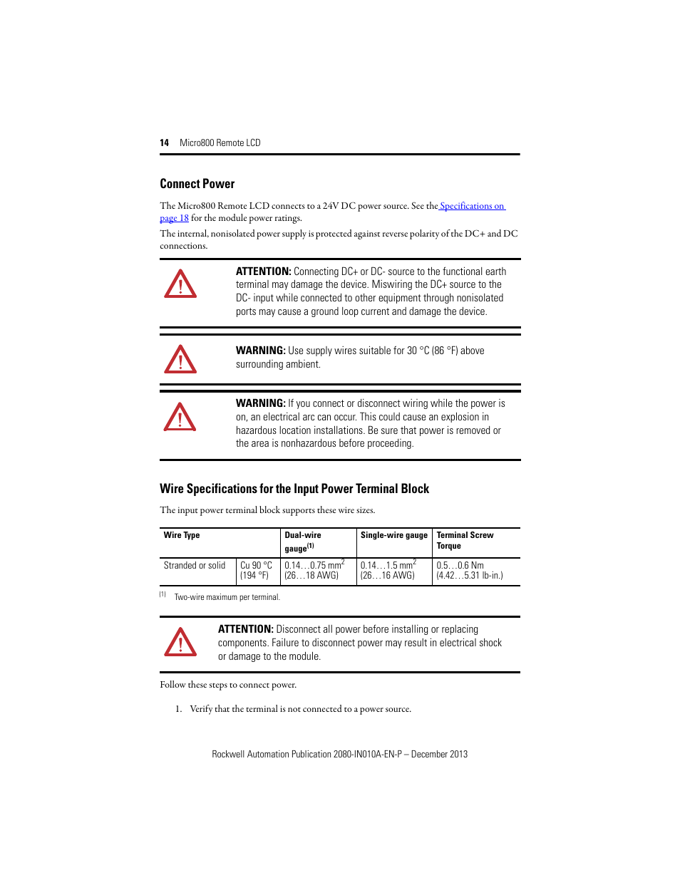 Connect power | Rockwell Automation 2080-REMLCD Micro800 Remote LCD Installation Instructions User Manual | Page 14 / 24