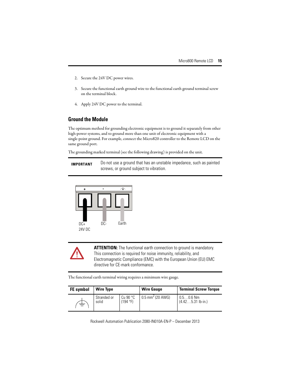 Ground the module | Rockwell Automation 2080-REMLCD Micro800 Remote LCD Installation Instructions User Manual | Page 15 / 24