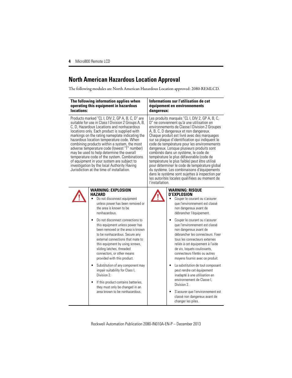 North american hazardous location approval | Rockwell Automation 2080-REMLCD Micro800 Remote LCD Installation Instructions User Manual | Page 4 / 24