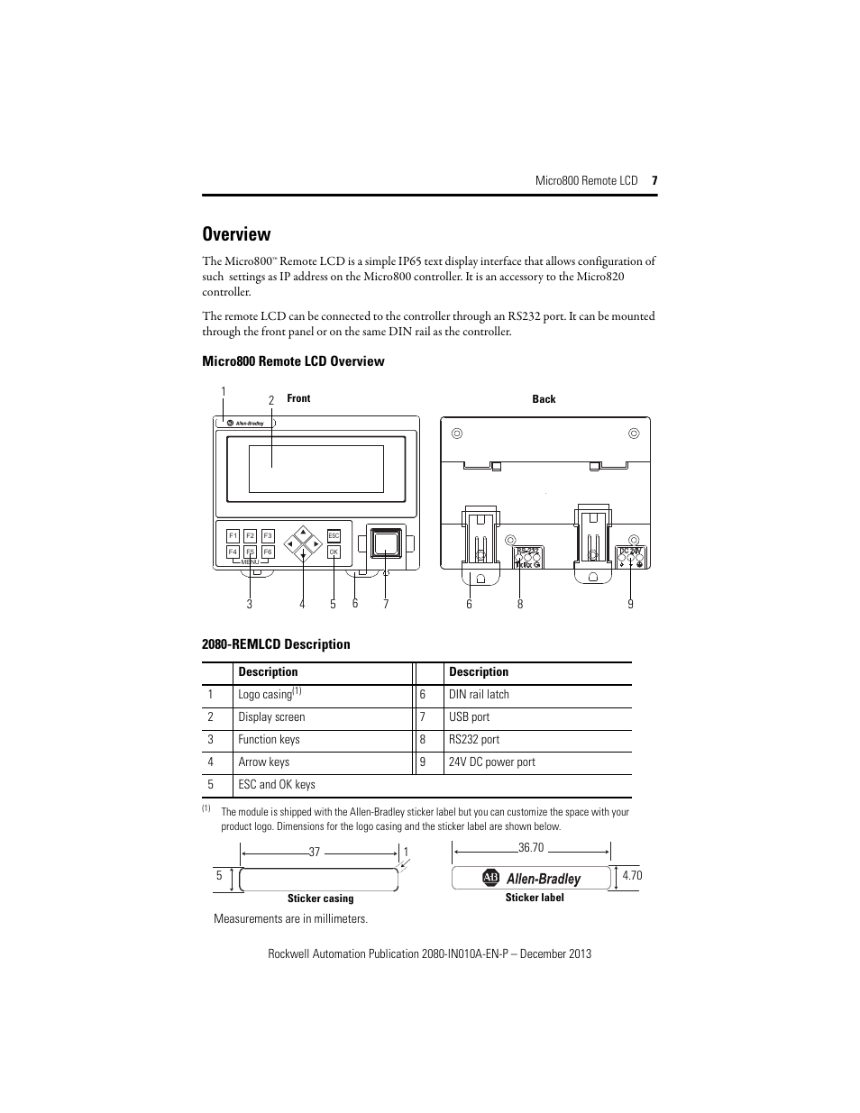 Overview | Rockwell Automation 2080-REMLCD Micro800 Remote LCD Installation Instructions User Manual | Page 7 / 24