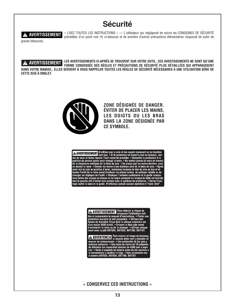 Sécurité | Bosch 3924-24 User Manual | Page 13 / 92