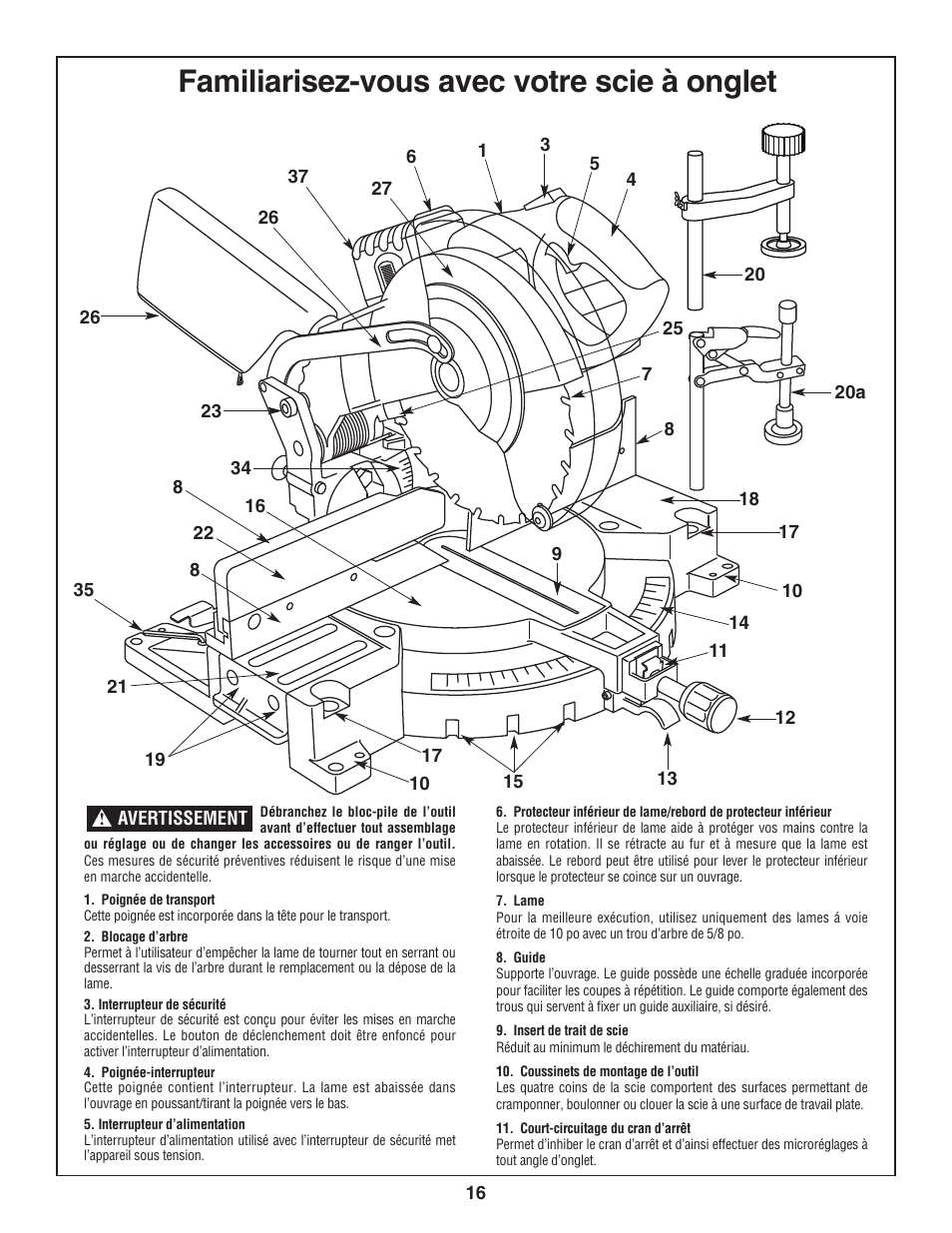 Familiarisez-vous avec votre scie à onglet | Bosch 3924-24 User Manual | Page 16 / 92