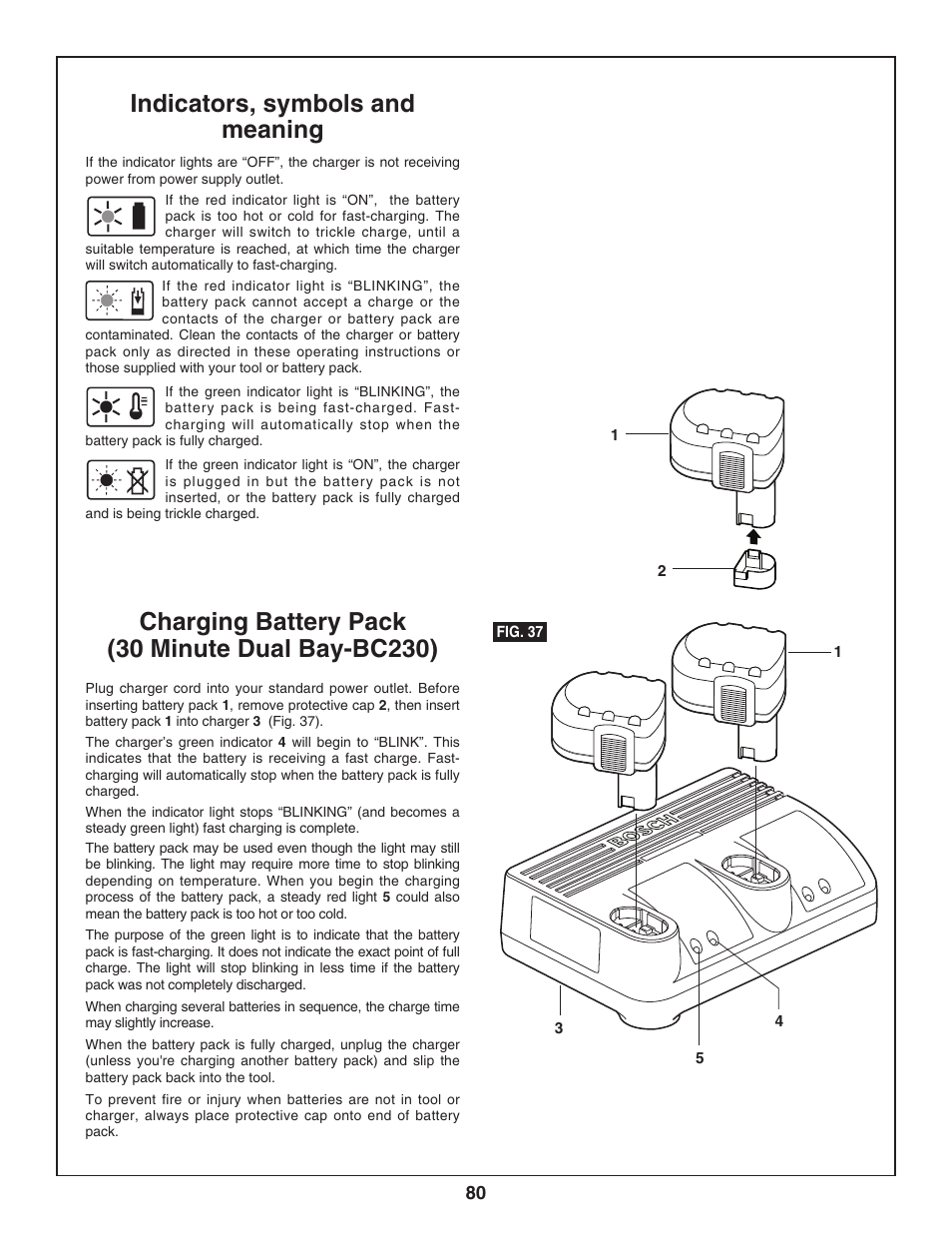Indicators, symbols and meaning | Bosch 3924-24 User Manual | Page 80 / 92