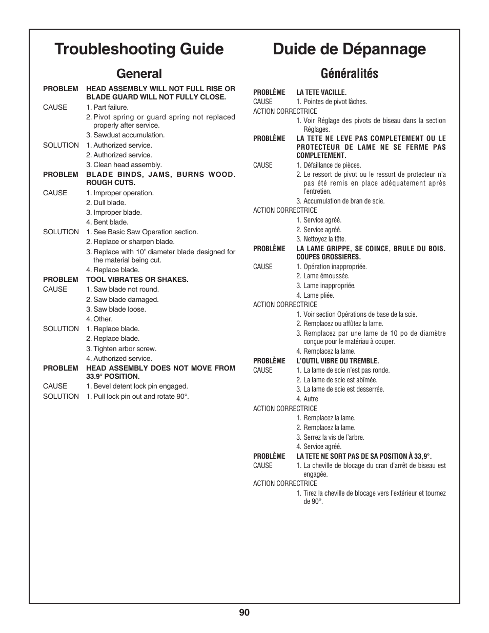 Duide de dépannage, Troubleshooting guide, Généralités | General | Bosch 3924-24 User Manual | Page 90 / 92